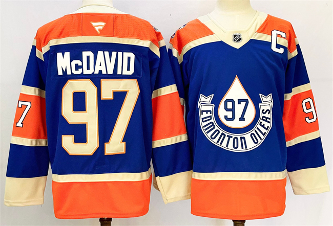 Men's Edmonton Oilers #97 Connor McDavid Royal 2024-25 With C Patch Heritage Classic Primegreen Stitched Jersey Men's Edmonton Oilers #97 Connor McDavid Royal 2024-25 With C Patch Heritage Classic Primegreen Stitched Jersey