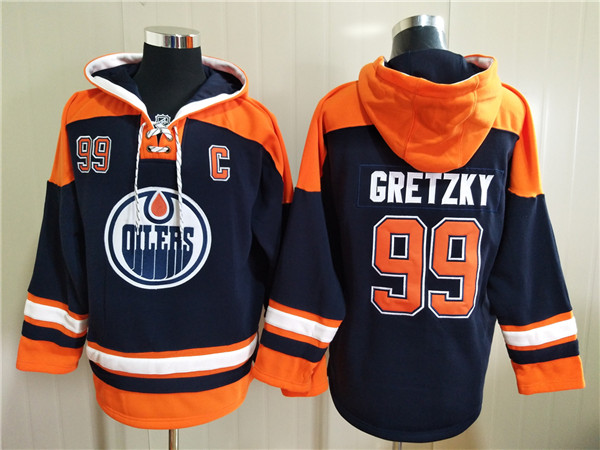 Men's Edmonton Oilers #99 Wayne Gretzky Navy Ageless Must-Have Lace-Up Pullover Hoodie Men's Edmonton Oilers #99 Wayne Gretzky Navy Ageless Must-Have Lace-Up Pullover Hoodie