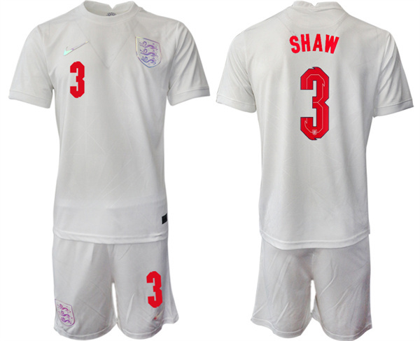 Men's England #3 Shaw White Home Soccer Jersey Suit  1