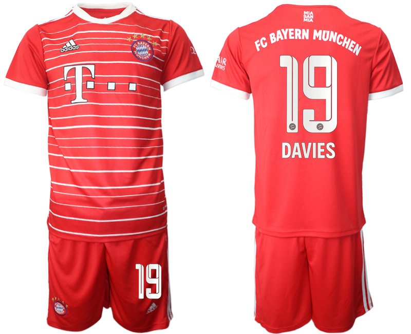Men's FC Bayern München #19 Alphonso Davies 22 23 Red Home Soccer Jersey Suit
