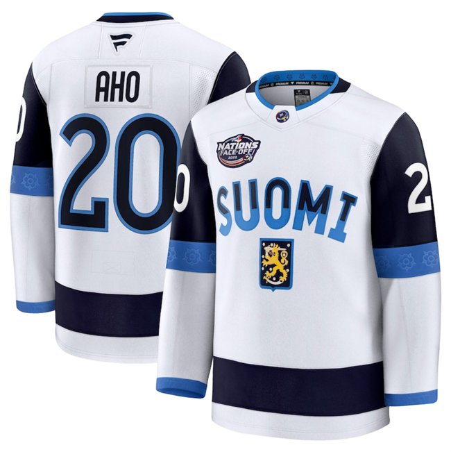 Men's Finland #20 Sebastian Aho White 2025 4 Nations Face-Off Premium Stitched Jersey Men's Finland #20 Sebastian Aho White 2025 4 Nations Face-Off Premium Stitched Jersey