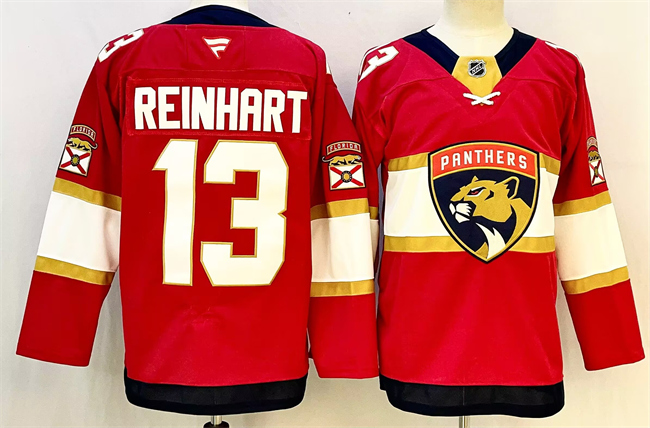 Men's Florida Panthers #13 Sam Reinhart Red 2024-25 Home Stitched Hockey Jersey