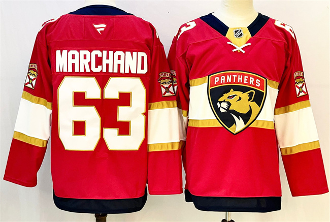 Men's Florida Panthers #63 Brad Marchand Red 2024-25 Home Stitched Hockey Jersey
