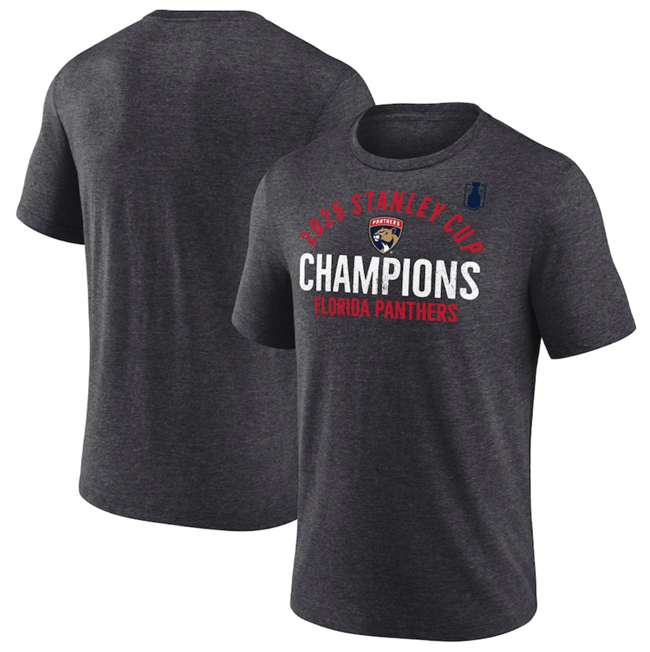 Men's Florida Panthers Heather Charcoal 2025 Stanley Cup Champions Rush Tri-Blend T-Shirt Men's Florida Panthers Heather Charcoal 2025 Stanley Cup Champions Rush Tri-Blend T-Shirt