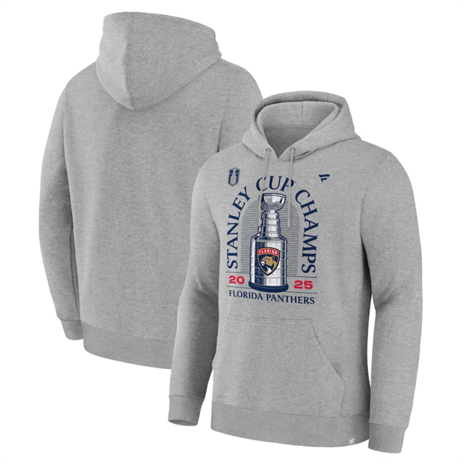 Men's Florida Panthers Heather Gray 2025 Stanley Cup Champions Locker Room Fleece Pullover Hoodie Men's Florida Panthers Heather Gray 2025 Stanley Cup Champions Locker Room Fleece Pullover Hoodie