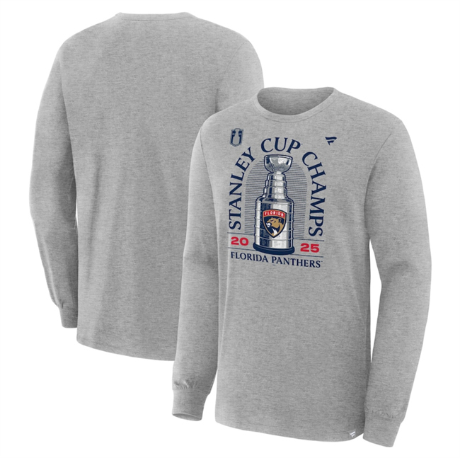 Men's Florida Panthers Heather Gray 2025 Stanley Cup Champions Locker Room Long Sleeve T-Shirt Men's Florida Panthers Heather Gray 2025 Stanley Cup Champions Locker Room Long Sleeve T-Shirt