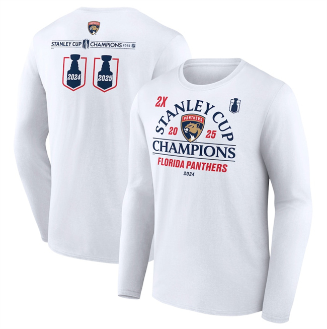 Men's Florida Panthers White Two-Time Stanley Cup Champions Top Line Long Sleeve T-Shirt Men's Florida Panthers White Two-Time Stanley Cup Champions Top Line Long Sleeve T-Shirt