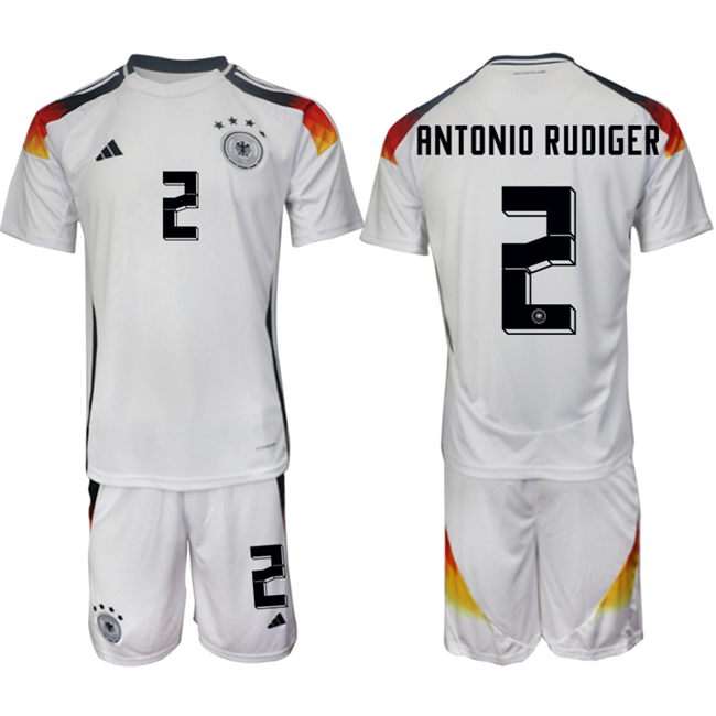Men's Germany #2 Antonio Rüdiger White 2024-25 Home Soccer Jersey Suit