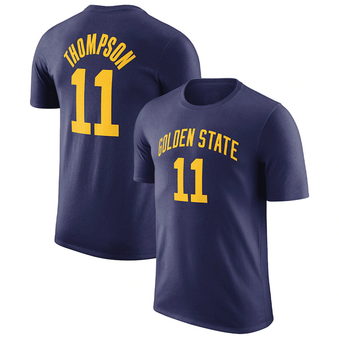 Men's Golden State Warriors #11 Klay Thompson Navy 2022 23 Statement Edition Name & Number T-Shirt