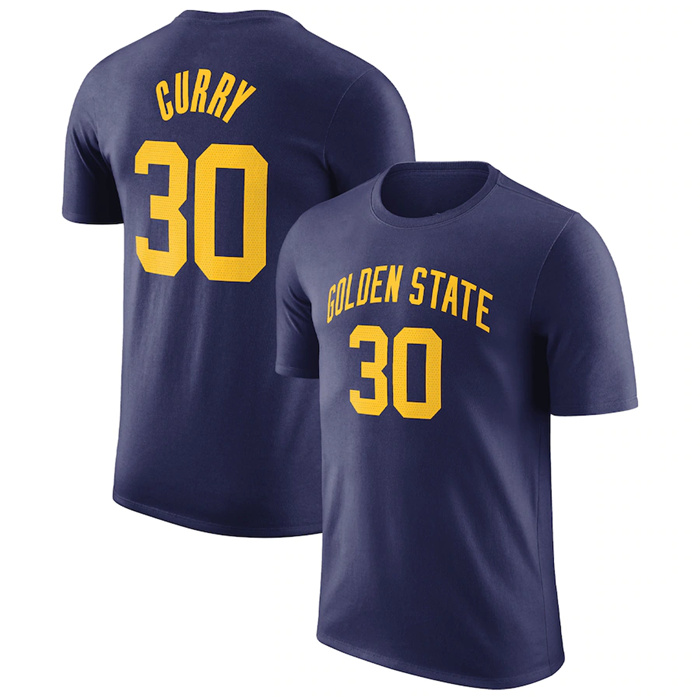 Men's Golden State Warriors #30 Stephen Curry Navy 2022 23 Statement Edition Name & Number T-Shirt