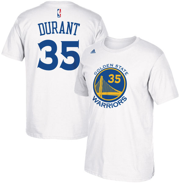 Men's Golden State Warriors 35 Kevin Durant White Name & Number T-Shirt Men's Golden State Warriors 35 Kevin Durant White Name & Number T-Shirt