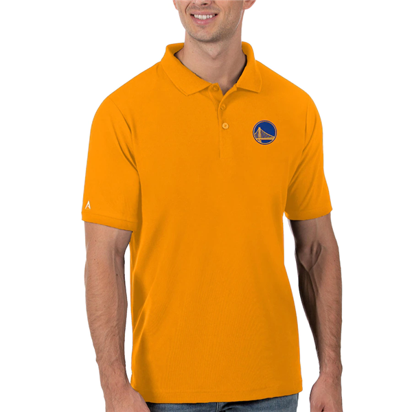 Men's Golden State Warriors Antigua Gold Legacy Pique Polo Men's Golden State Warriors Antigua Gold Legacy Pique Polo