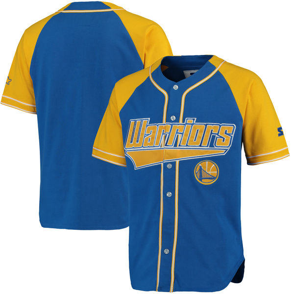 Men's Golden State Warriors Blank Starter Royal Gold Baseball Jersey Men's Golden State Warriors Blank Starter Royal Gold Baseball Jersey