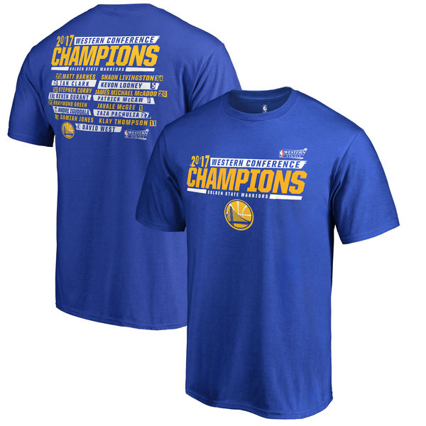 Men's Golden State Warriors Fanatics Branded Royal 2017 Western Conference Champions Alley Oop Roster T-Shirt Men's Golden State Warriors Fanatics Branded Royal 2017 Western Conference Champions Alley Oop Roster T-Shirt