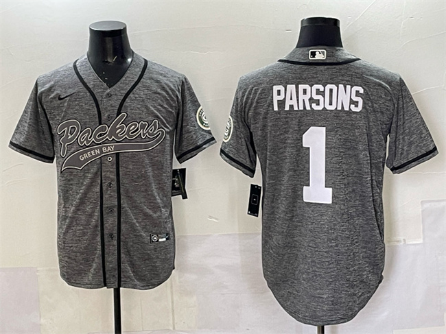 Men's Green Bay Packers #1 Micah Parsons Gray Cool Base Stitched Baseball Jersey Men's Green Bay Packers #1 Micah Parsons Gray Cool Base Stitched Baseball Jersey