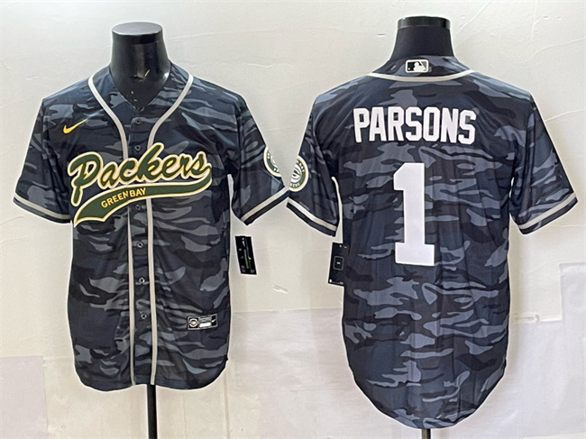 Men's Green Bay Packers #1 Micah Parsons Grey Camo Cool Base Stitched Baseball Jersey Men's Green Bay Packers #1 Micah Parsons Grey Camo Cool Base Stitched Baseball Jersey