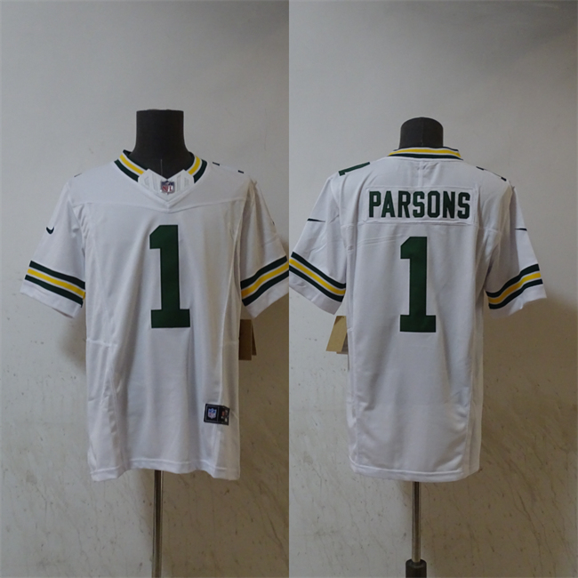 Men's Green Bay Packers #1 Micah Parsons White Vapor 2025 F.U.S.E. Limited Stitched Football Jersey Men's Green Bay Packers #1 Micah Parsons White Vapor 2025 F.U.S.E. Limited Stitched Football Jersey