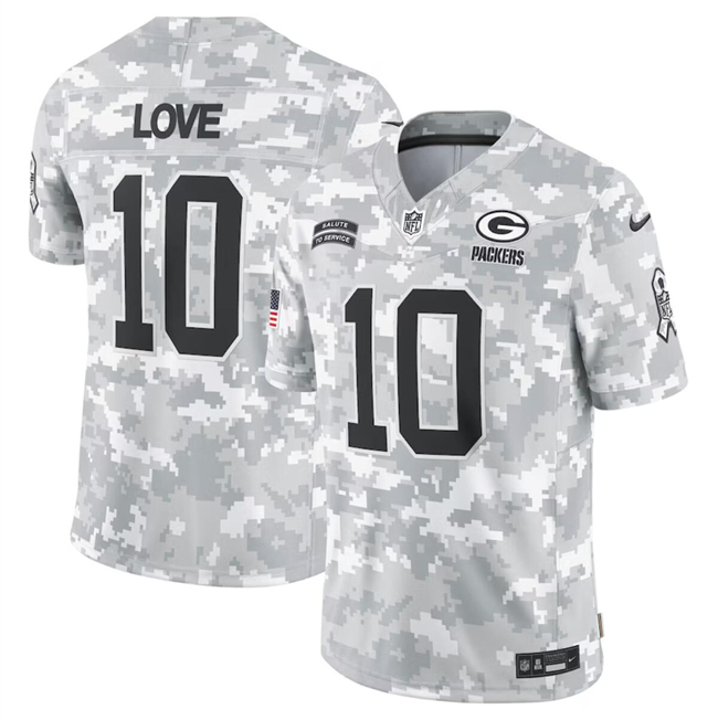 Men's Green Bay Packers #10 Jordan Love 2024 Arctic Camo Salute To Service Limited Stitched Football Jersey Men's Green Bay Packers #10 Jordan Love 2024 Arctic Camo Salute To Service Limited Stitched Football Jersey