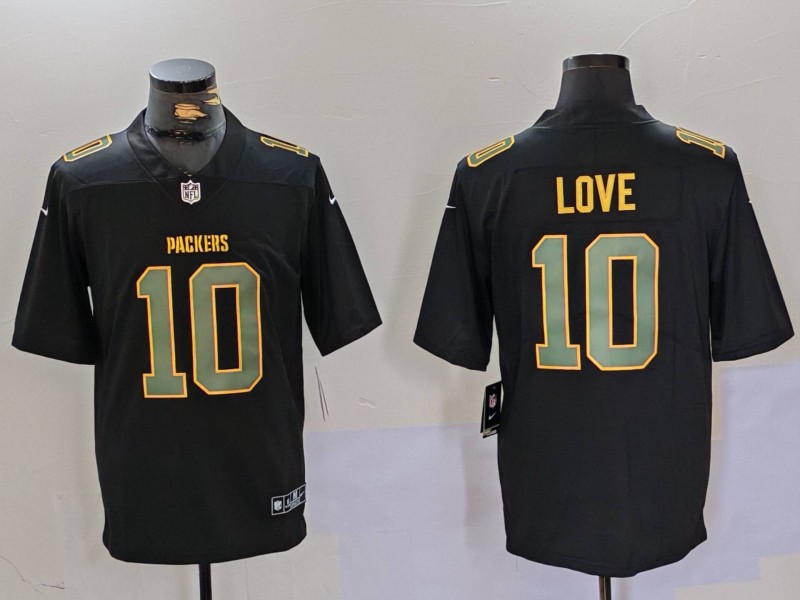 Men's Green Bay Packers #10 Jordan Love Black Fashion Vapor Limited Stitched Football Jersey Men's Green Bay Packers #10 Jordan Love Black Fashion Vapor Limited Stitched Football Jersey