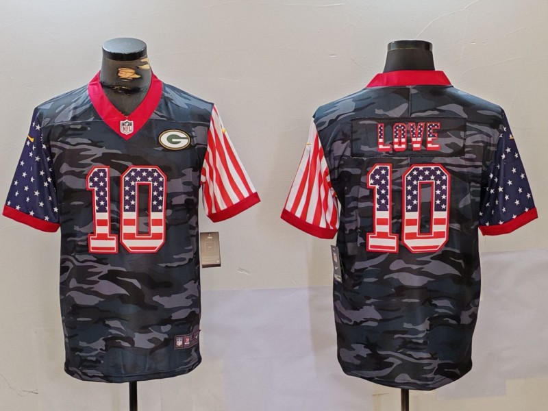 Men's Green Bay Packers #10 Jordan Love Camo USA Flag Limited Stitched Football Jersey Men's Green Bay Packers #10 Jordan Love Camo USA Flag Limited Stitched Football Jersey