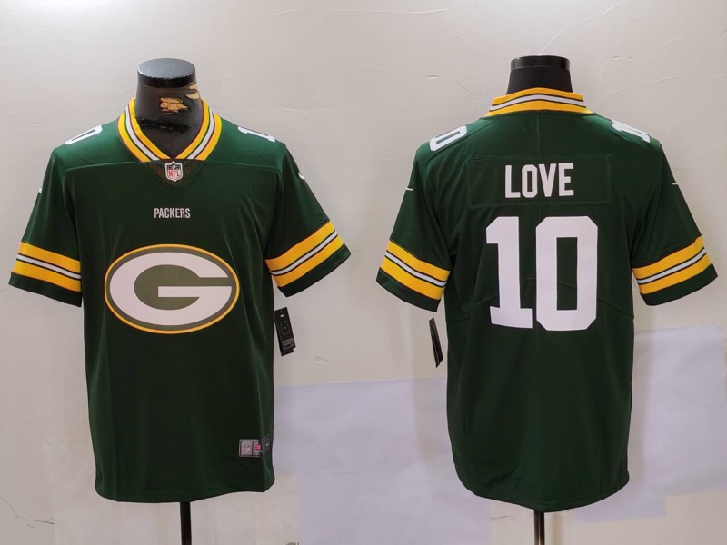 Men's Green Bay Packers #10 Jordan Love Green Big Logo Vapor Limited Stitched Football Jersey Men's Green Bay Packers #10 Jordan Love Green Big Logo Vapor Limited Stitched Football Jersey
