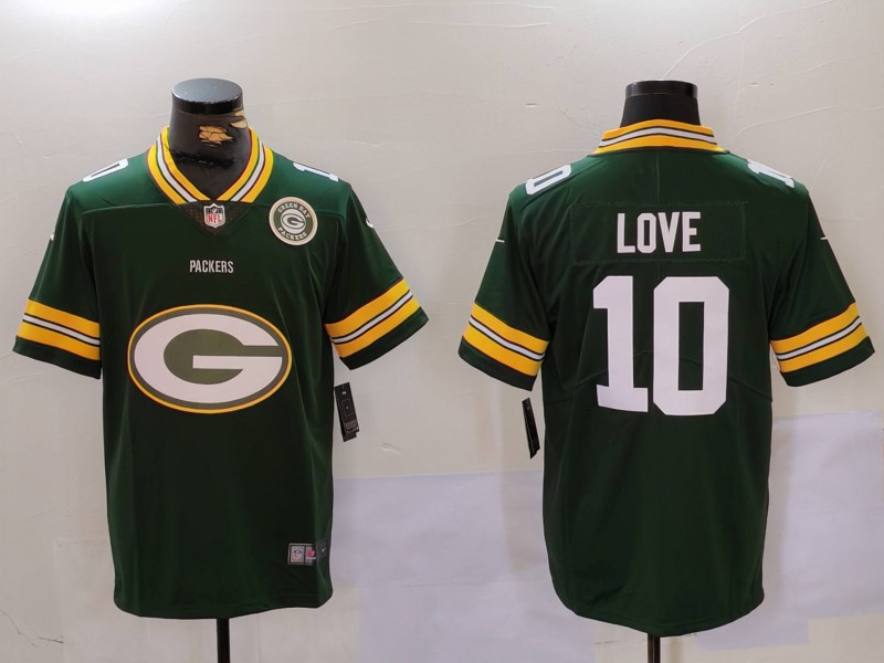 Men's Green Bay Packers #10 Jordan Love Green Big Logo With Patch Vapor Limited Stitched Football Jersey Men's Green Bay Packers #10 Jordan Love Green Big Logo With Patch Vapor Limited Stitched Football Jersey