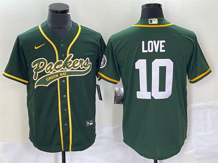 Men's Green Bay Packers #10 Jordan Love Green Cool Base Stitched Baseball Jersey Men's Green Bay Packers #10 Jordan Love Green Cool Base Stitched Baseball Jersey