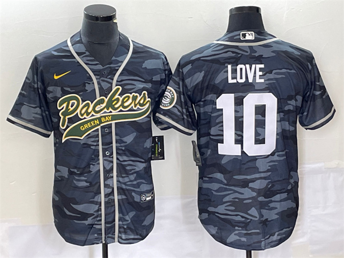 Men's Green Bay Packers #10 Jordan Love Grey Camo Cool Base Stitched Baseball Jersey Men's Green Bay Packers #10 Jordan Love Grey Camo Cool Base Stitched Baseball Jersey