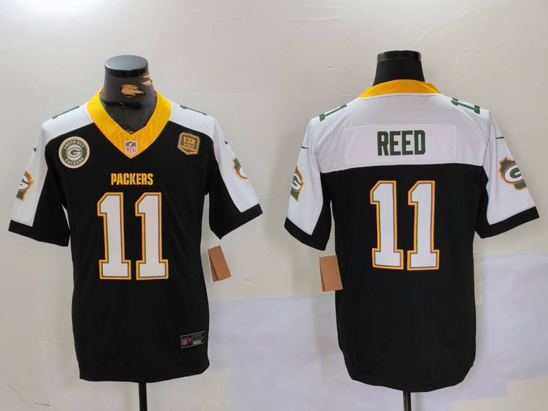 Men's Green Bay Packers #11 Jayden Reed Black White 2024 F.U.S.E. Home Patch 13 Time World Champions Vapor Untouchable Limited Stitched Jersey 1