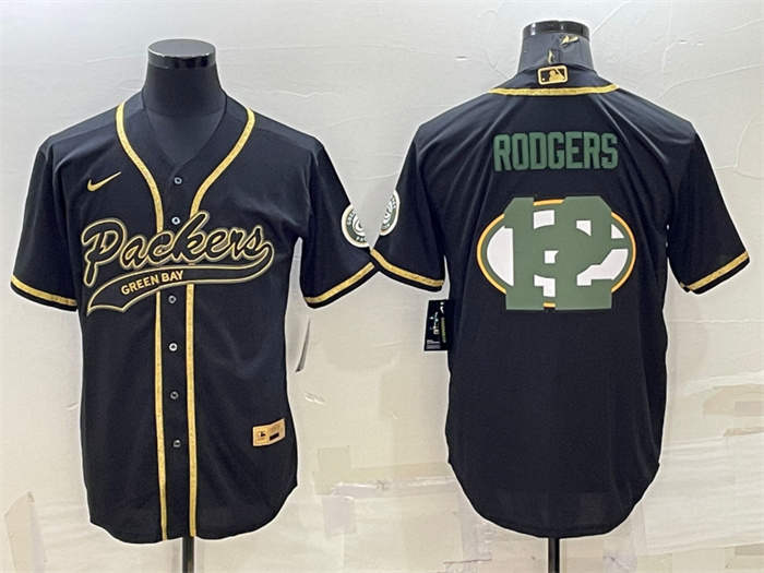 Men's Green Bay Packers #12 Aaron Rodgers Black Team Big Logo With Patch Cool Base Stitched Baseball Jersey Men's Green Bay Packers #12 Aaron Rodgers Black Team Big Logo With Patch Cool Base Stitched Baseball Jersey