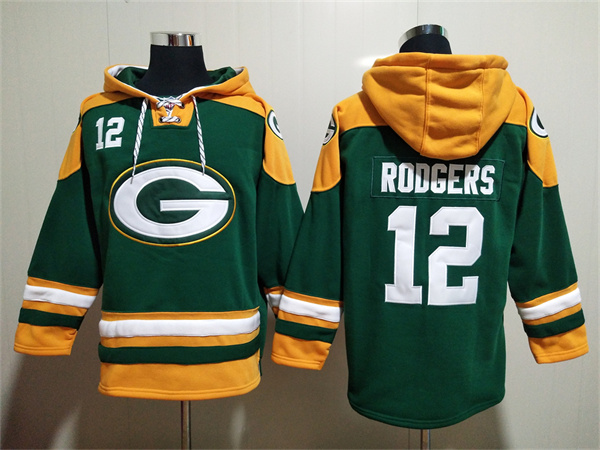 Men's Green Bay Packers #12 Aaron Rodgers Green Lace-Up Pullover Hoodie Men's Green Bay Packers #12 Aaron Rodgers Green Lace-Up Pullover Hoodie