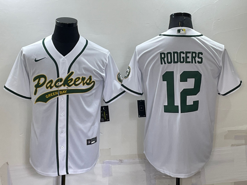 Men's Green Bay Packers #12 Aaron Rodgers White Cool Base Stitched Baseball Jersey Men's Green Bay Packers #12 Aaron Rodgers White Cool Base Stitched Baseball Jersey