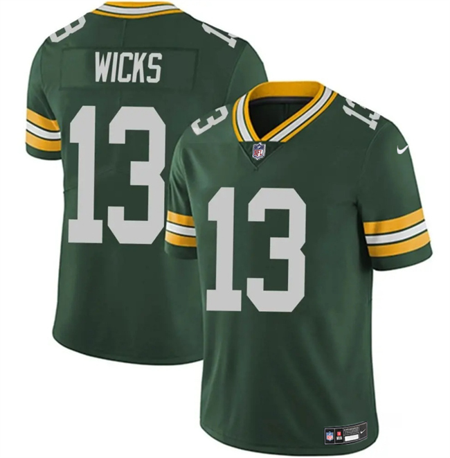Men's Green Bay Packers #13 Dontayvion Wicks Green 2025 Vapor Untouchable Limited Stitched Football Jersey Men's Green Bay Packers #13 Dontayvion Wicks Green 2025 Vapor Untouchable Limited Stitched Football Jersey