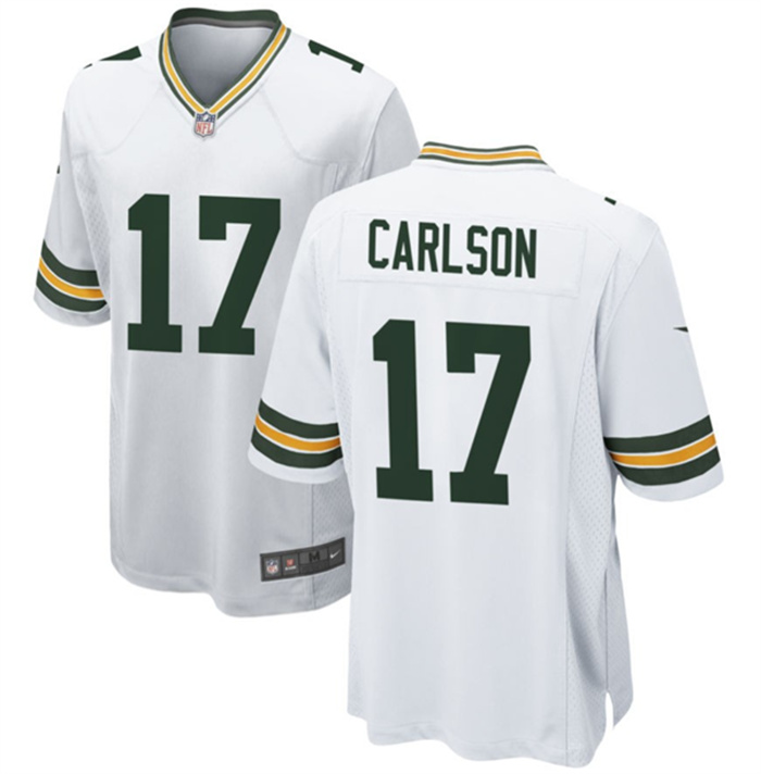 Men's Green Bay Packers #17 Anders Carlson White Stitched Game Jersey Men's Green Bay Packers #17 Anders Carlson White Stitched Game Jersey