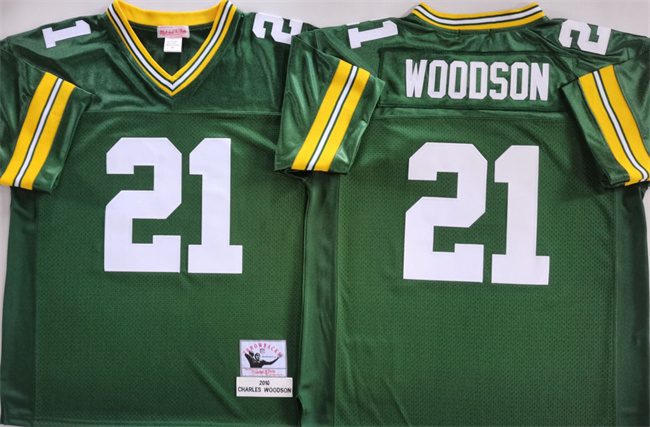 Men's Green Bay Packers #21 Charles Woodson Green Throwback Stitched Football Jersey