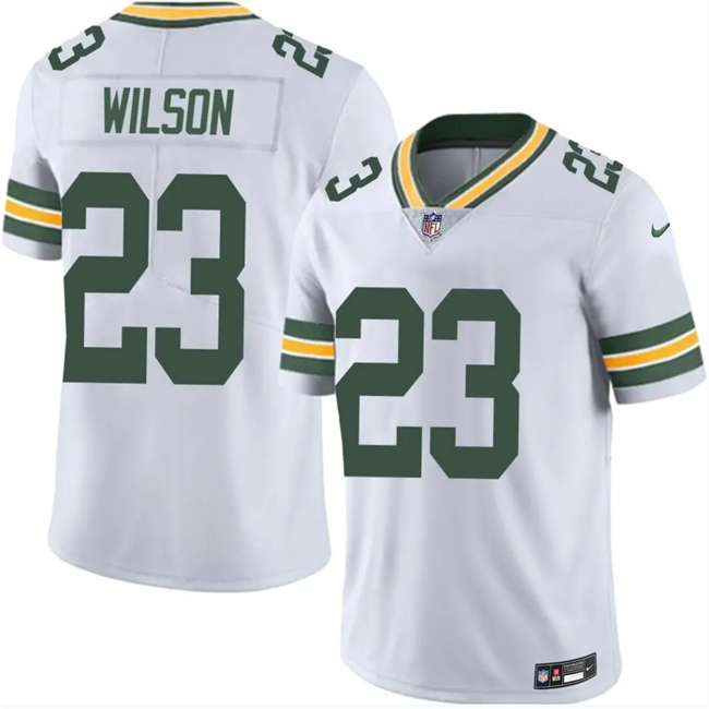 Men's Green Bay Packers #23 Emanuel Wilson White 2025 Vapor Untouchable Limited Stitched Football Jersey Men's Green Bay Packers #23 Emanuel Wilson White 2025 Vapor Untouchable Limited Stitched Football Jersey