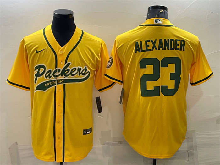 Men's Green Bay Packers #23 Jaire Alexander Gold With Patch Cool Base Stitched Baseball Jersey Men's Green Bay Packers #23 Jaire Alexander Gold With Patch Cool Base Stitched Baseball Jersey
