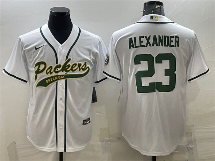 Men's Green Bay Packers #23 Jaire Alexander White With Patch Cool Base Stitched Baseball Jersey Men's Green Bay Packers #23 Jaire Alexander White With Patch Cool Base Stitched Baseball Jersey