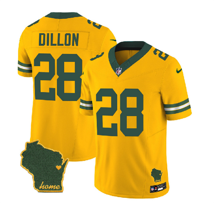 Men's Green Bay Packers #28 A.J. Dillon Gold 2023 F.U.S.E. Home Patch Vapor Untouchable Limited Stitched Jersey Men's Green Bay Packers #28 A.J. Dillon Gold 2023 F.U.S.E. Home Patch Vapor Untouchable Limited Stitched Jersey