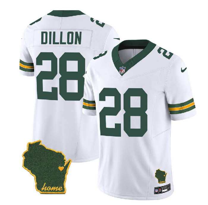 Men's Green Bay Packers #28 A.J. Dillon White 2023 F.U.S.E. Home Patch Vapor Untouchable Limited Stitched Jersey Men's Green Bay Packers #28 A.J. Dillon White 2023 F.U.S.E. Home Patch Vapor Untouchable Limited Stitched Jersey