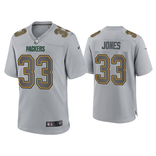 Men's Green Bay Packers #33 Aaron Jones Gray Atmosphere Fashion Stitched Game Jersey