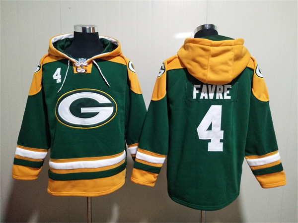 Men's Green Bay Packers #4 Brett Favre Green Lace-Up Pullover Hoodie Men's Green Bay Packers #4 Brett Favre Green Lace-Up Pullover Hoodie