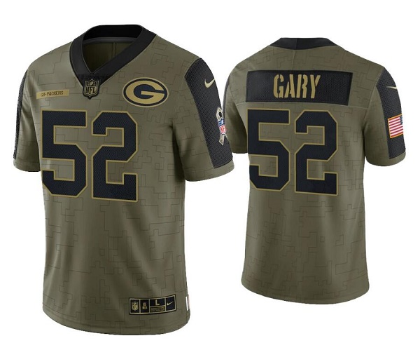 Men's Green Bay Packers #52 Rashan Gary 2021 Olive Salute To Service Limited Stitched Jersey Men's Green Bay Packers #52 Rashan Gary 2021 Olive Salute To Service Limited Stitched Jersey