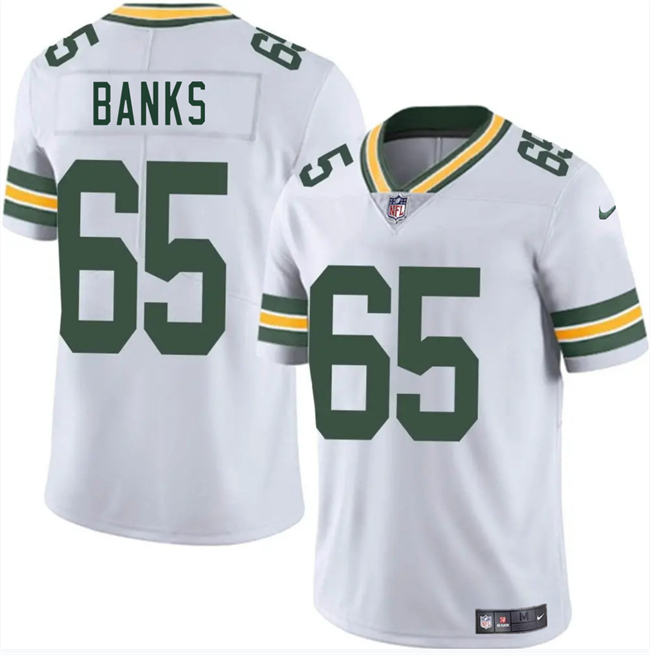 Men's Green Bay Packers #65 Aaron Banks White 2025 Vapor Untouchable Limited Stitched Jersey