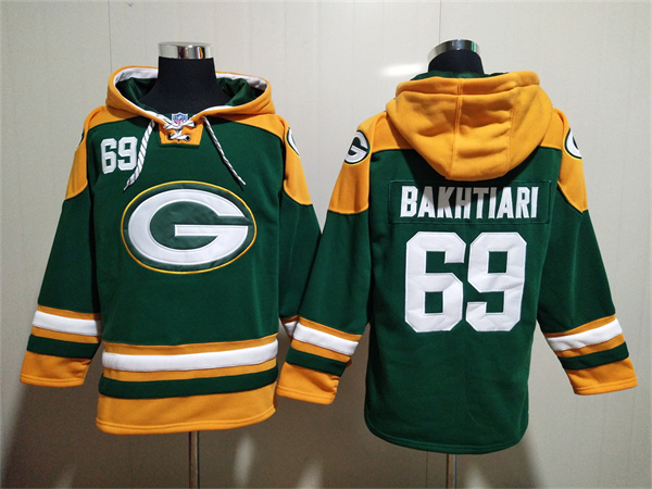 Men's Green Bay Packers #69 David Bakhtiari Green Lace-Up Pullover Hoodie Men's Green Bay Packers #69 David Bakhtiari Green Lace-Up Pullover Hoodie