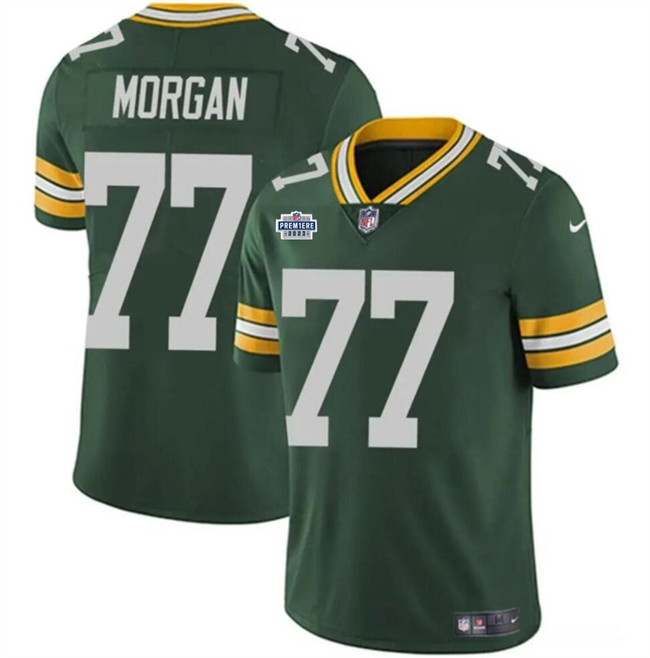 Men's Green Bay Packers #77 Jordan Morgan Green 2024 Draft Vapor Limited Stitched Football Jersey Men's Green Bay Packers #77 Jordan Morgan Green 2024 Draft Vapor Limited Stitched Football Jersey