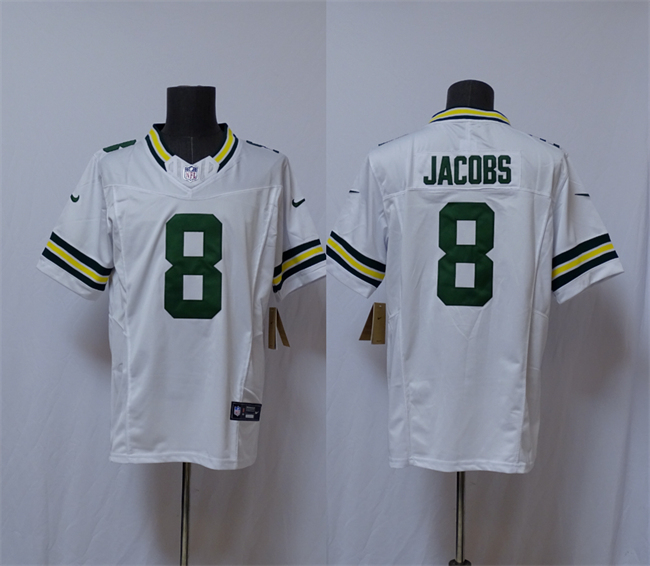 Men's Green Bay Packers #8 Josh Jacobs White Vapor 2025 F.U.S.E. Limited Stitched Football Jersey Men's Green Bay Packers #8 Josh Jacobs White Vapor 2025 F.U.S.E. Limited Stitched Football Jersey