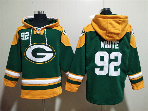 Men's Green Bay Packers #92 Reggie White Green Lace-Up Pullover Hoodie Men's Green Bay Packers #92 Reggie White Green Lace-Up Pullover Hoodie