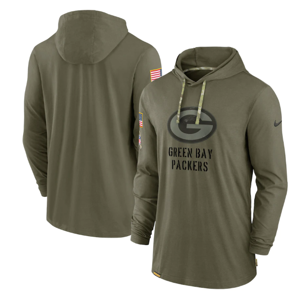 Men's Green Bay Packers 2022 Olive Salute To Service Tonal Pullover Hoodie Men's Green Bay Packers 2022 Olive Salute To Service Tonal Pullover Hoodie