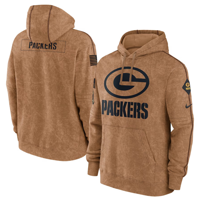 Men's Green Bay Packers 2023 Brown Salute To Service Pullover Hoodie Men's Green Bay Packers 2023 Brown Salute To Service Pullover Hoodie